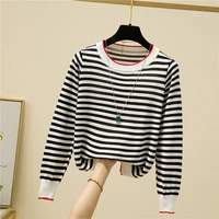 knitting sweater womens o neck loose long sleeve thin soft pullover tops femme striped basic casual all match knitwear female