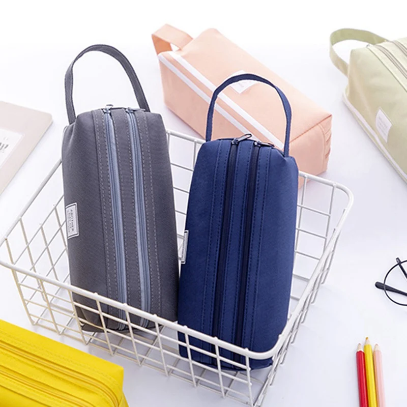 

A Colorful Large Capacity Pencil Cases Double Zipper Bags Fabric Pen Box Pouch Case for School Office Stationary Supplies