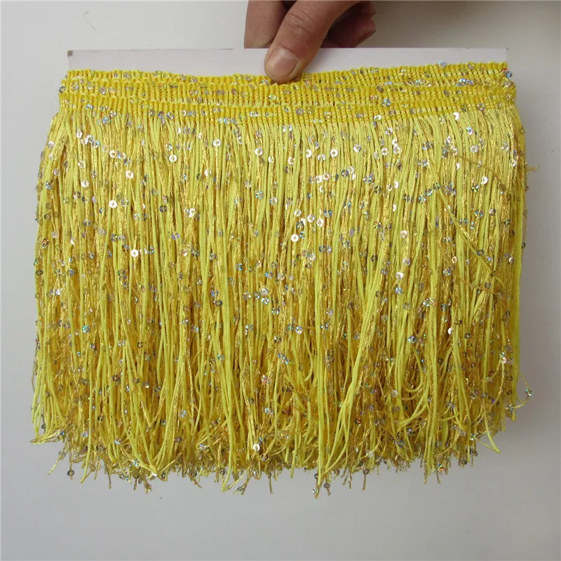 

2021 Hot! 10 Yards/lot Beautiful Tassel Fringe Lace Trim Tassels Sequins 20cm Wide for DIY Dress Latin Dance Ribbon