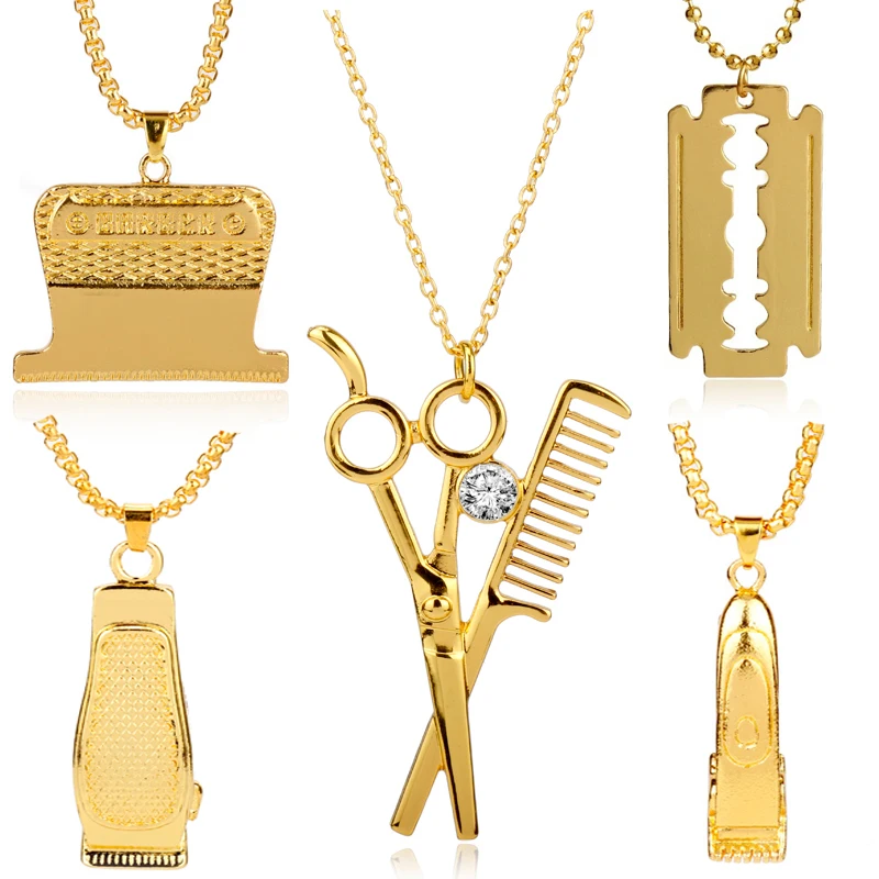 

Barber Shop Jewelry Necklace Scissors Razor Hairclippers Pendants Choker Creative Trinkets Souvenir Hair Dresser Gift