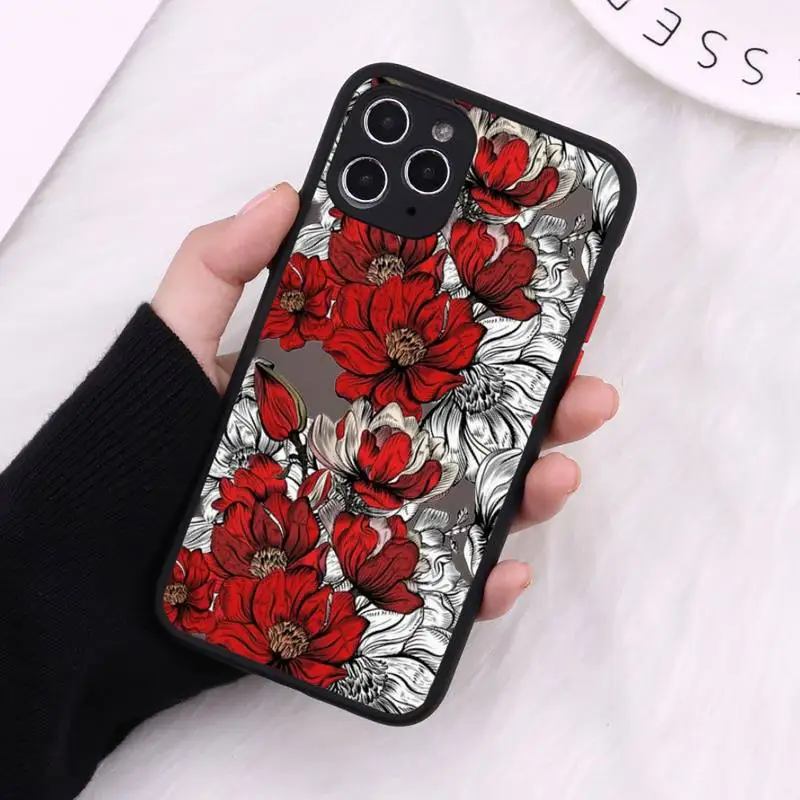 

Flower Phone Cases Matte Transparent For iPhone 12 Mini 11 Pro XR XS Max 7 8 Plus
