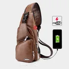 Мужской нагрудный рюкзак из ПУ кожи, с USB-зарядкой