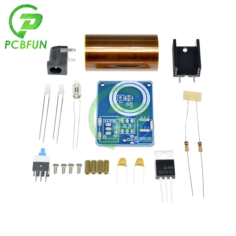 12V BD243 Mini Tesla Coil Kit Magic Props DIY Parts Empty Lights Technology Diy Electronics BD243C Wirelessly Transmit Electric |