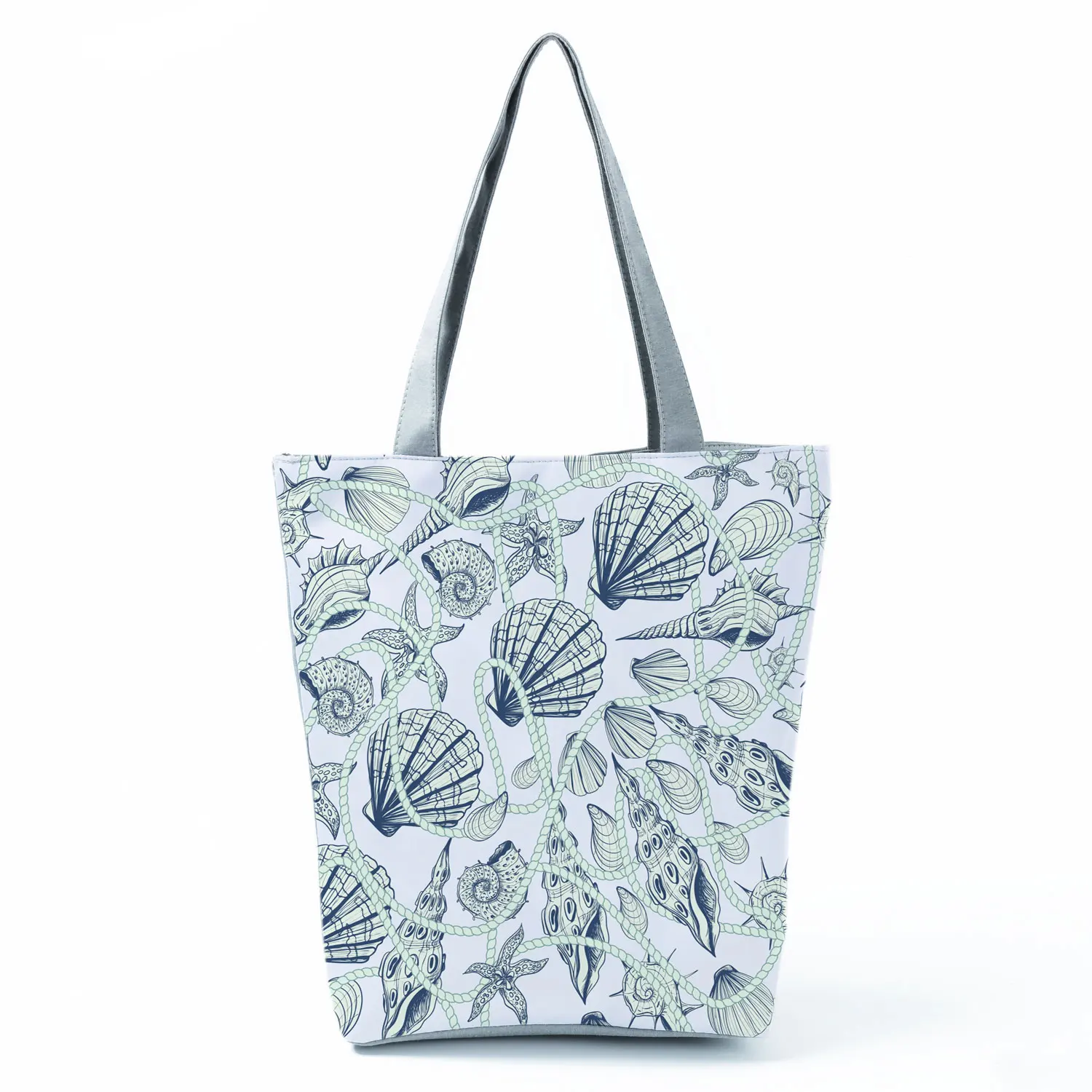 

Shell Starfish Printed Handbag Women Large Capacity Reusable Shopping Bag Blue Outdoor Travel Beach Shoulder Bag Custom Pattern