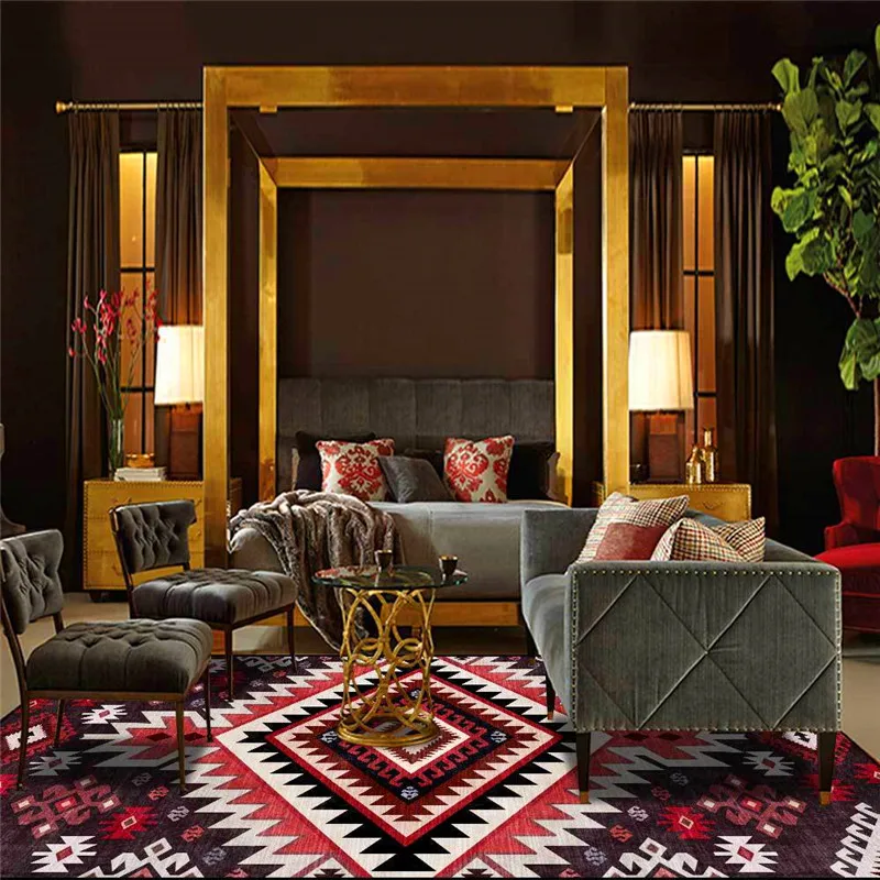 

High-End Rug Bohemian Light Luxury Retro Diamond Carpet Living Room Bedroom Bed Blanket Kitchen Bathroom Floor Mat