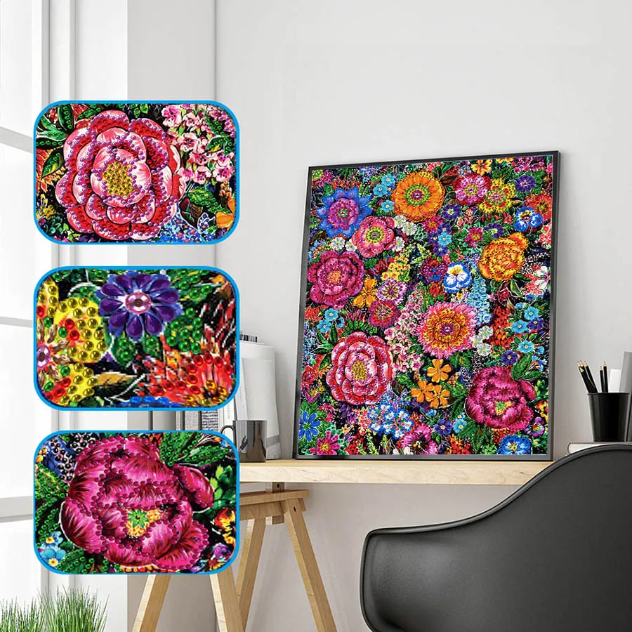 

DIY 5D diamond painting special-shaped cross stitch rhinestone embroidery set colored flowers suitable for home wall decoration