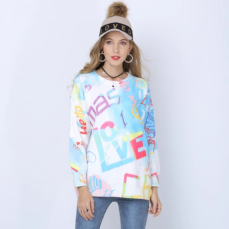 Autumn Winter Women Thick Knitted Sweater Oversized Pullovers Jumper Letter Print Christmas Warm Tops Pull Femme | Женская одежда