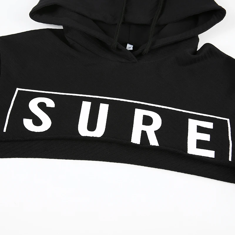 HEYounGIRL Casual Harajuku Crop Top Hoodie Long Sleeve Black Hoodies Sweatshirt Women Printed Loose Streetwear Pullover Autumn