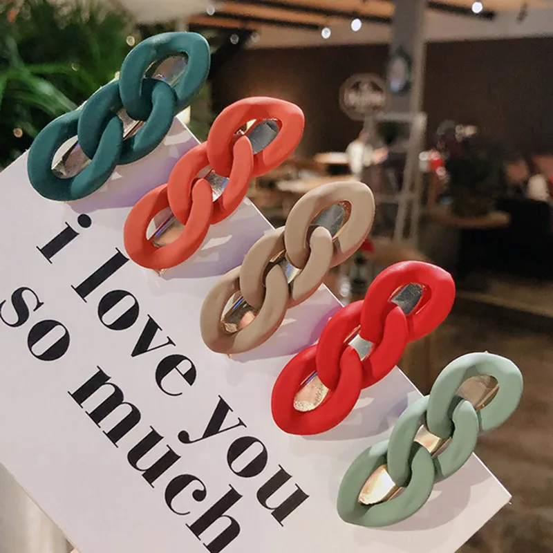 

Korean Simple Style Girls' Candy Solid Color Twist Chain Hairpin Female Small Back Head Hairpin Duckbill Clip Hair Accessories