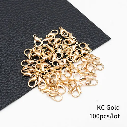KC Gold 100pcs 100 шт./лот, 3 цвета, застежка-коготь из цинкового сплава для ювелирных изделий, ожерелья, браслетов, без никеля(12x7 мм - Цвет: KC Gold 100pcs