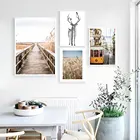 Постер в стиле бохо, скандинавские путешествия, модный деревянный мост, Картина на холсте с принтом лося, осенняя Настенная картина для декора гостиной