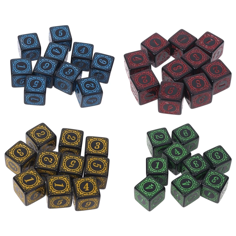 

10Pcs D6 Polyhedral Dice Square Edged Numbers 6 Sided Dices Beads Table Board Role Play Game for Bar Club Party