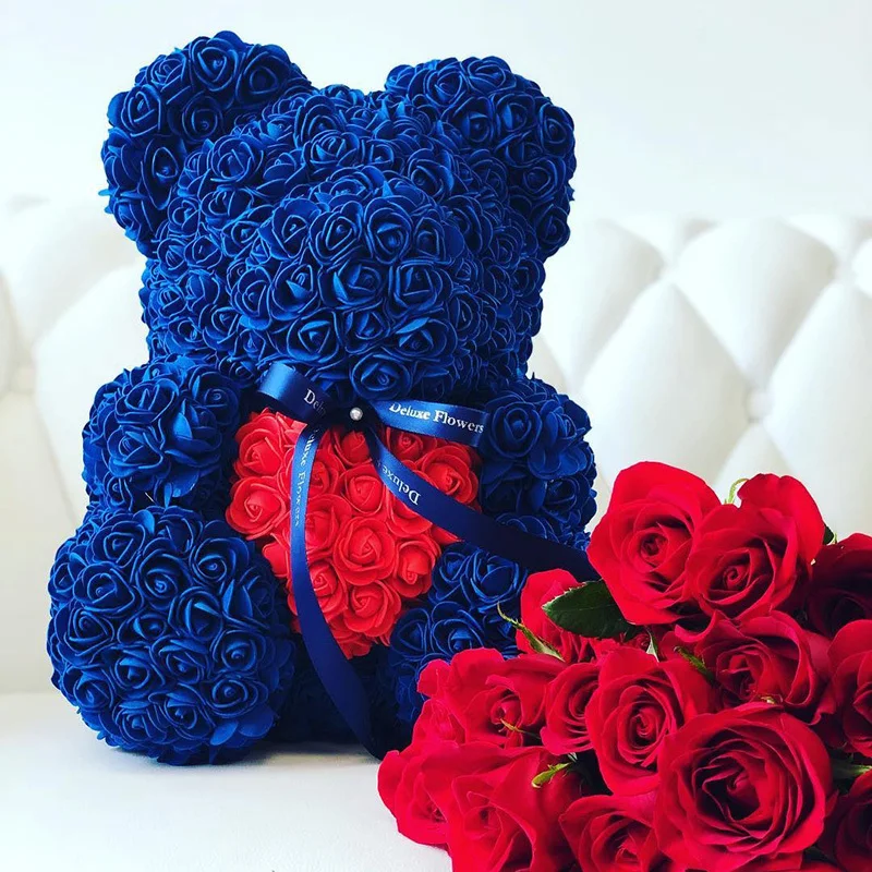 

25cm Rose Bear Artificial Flowers Plastic Foam Teddy Toys Girlfriend Valentines Day Christmas Gift Birthday Party Decoration