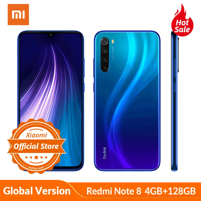 Смартфон Xiaomi Redmi Note 8 с глобальной версией, 4 Гб, 128 ГБ, Восьмиядерный процессор Snapdragon 665, четырехъядерный процессор 48 МП, 4000 мА/ч, зарядное устройство 18 Вт, 6,3 ''FHD