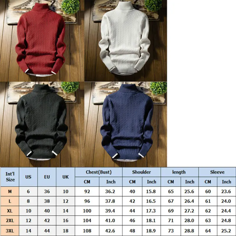 

Men's Long Sleeve Thermal Casual New Sweater Long Sleeve Fashion Cotton High Collar Skivvy Turtle Neck Sweater Winter