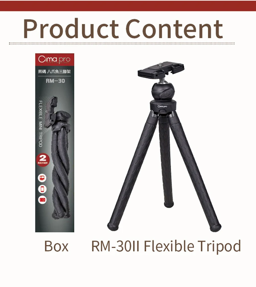 Cima Pro RM30II мини-подставка для путешествий, Гибкий штатив с осьминогом для Android, цифровой камеры GoPro DSLR