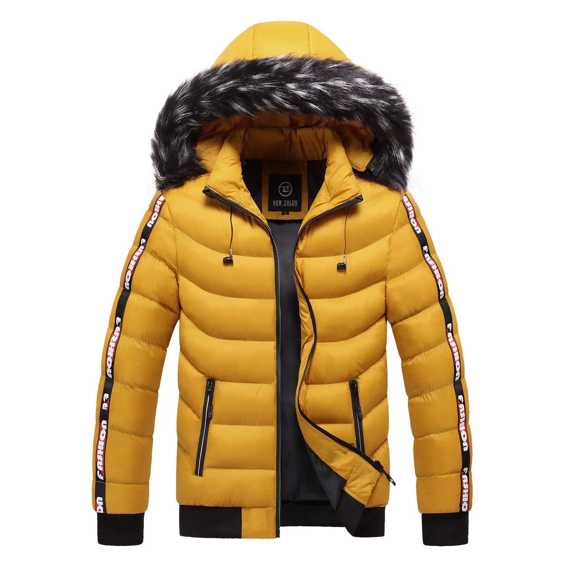 

2021 New Coat Men Winter Thick Hooded Parka Men's Warm Cotton-padded Jacket Male Youth Fur Collar Windproof Color Matching S-5XL
