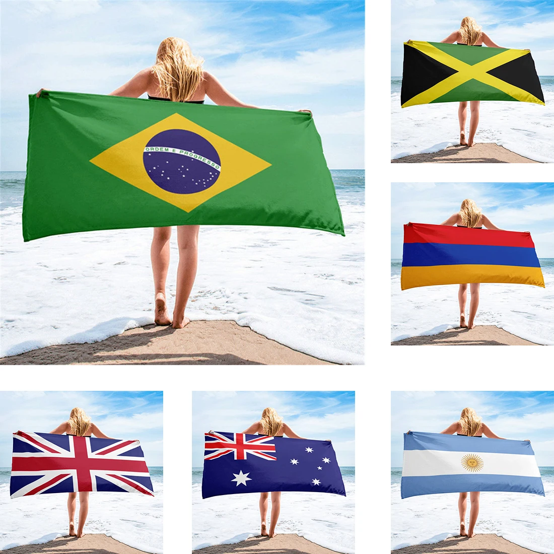 

Brazil/American/Germany/UK/Europe/Jamaica/Russia/Australia National Flag Bath/Beach Towel Shower Towel Swim Face Toallas