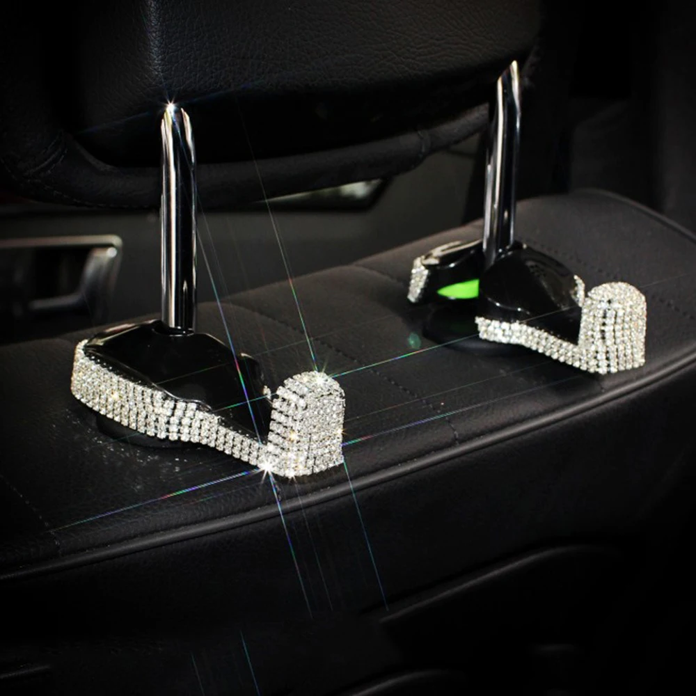 2 pcs Shining White Шикарная подвеска на заднее сиденье автомобиля, скрытый крючок, подголовник, блеск, кристалл, бриллиант, автомобильный декор, аксессуары для женщин, универсальная посадка - Название цвета: 2 pcs Shining White