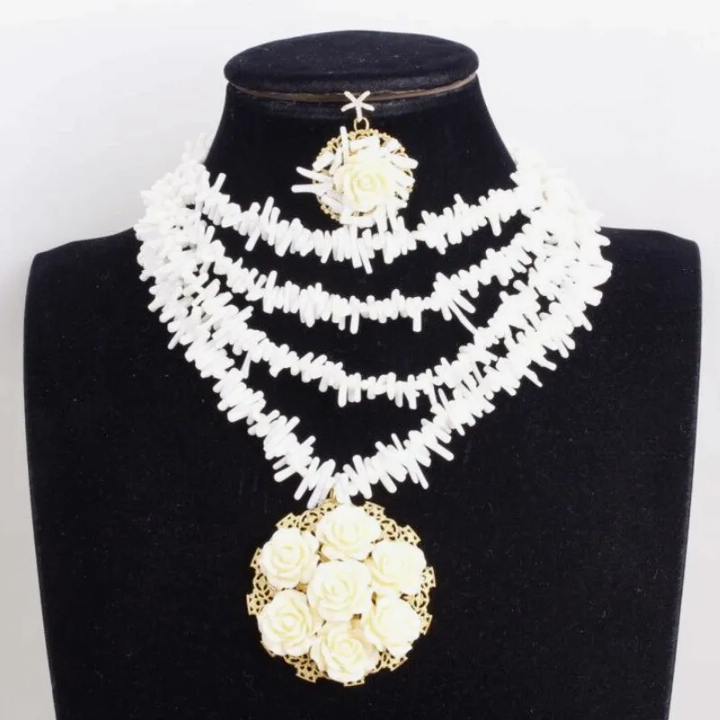 

Dudo New Design African necklace Set White Nature Coral Choker Jewelry Set For Wedding Women Coral Jewelry Set 2021