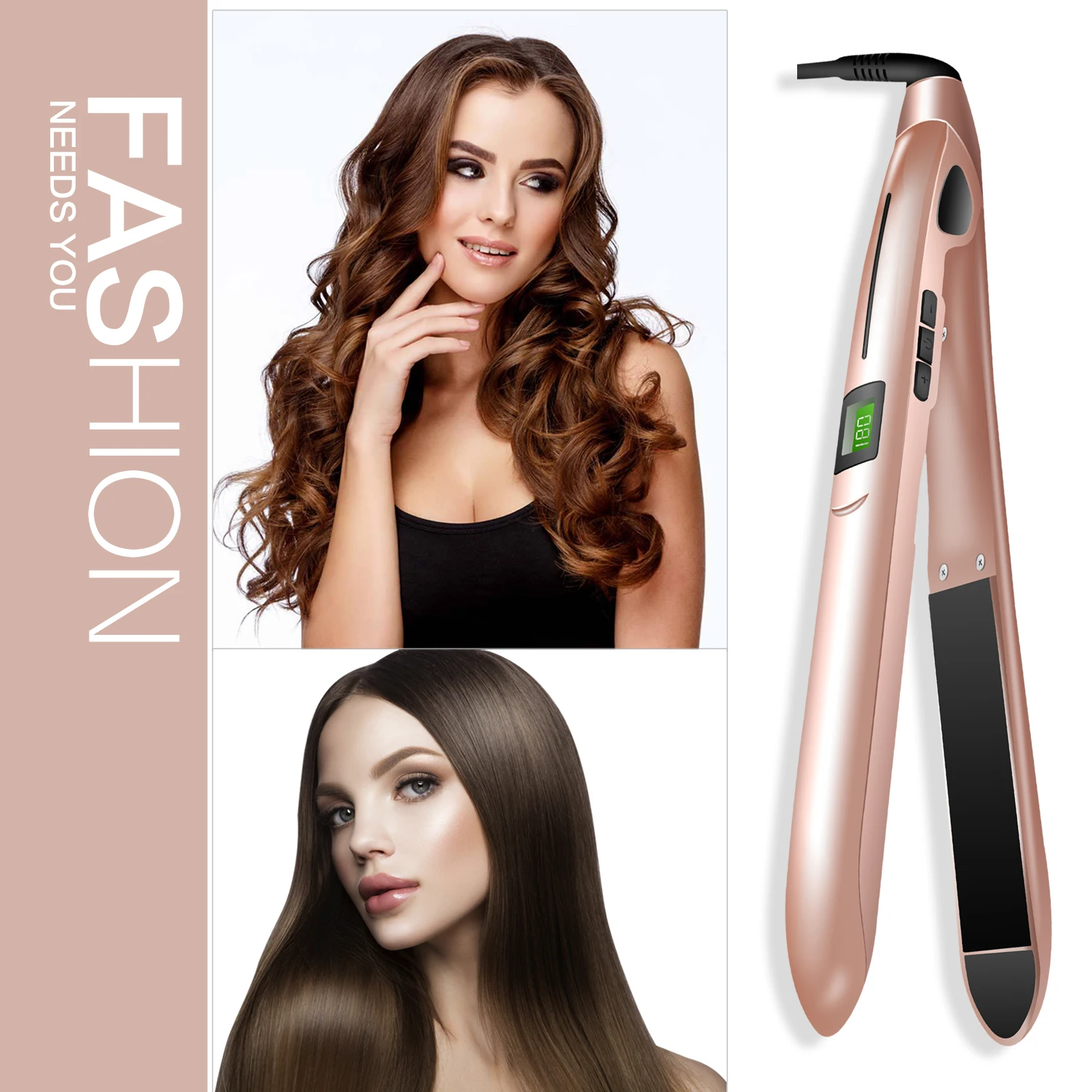 

2 In 1 Hair Straightening Flat Iron LCD Display Ceramic Adjustable temperature Hair Straightener Curler Hair Styling Tools