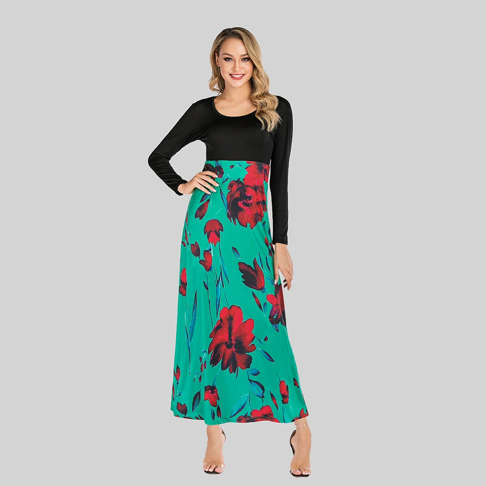 

Women Dress Long Sleeve Vintage Dress Oversize Spring Floral Woman Dress Party Dress for Far Women Black White Elegant Dress