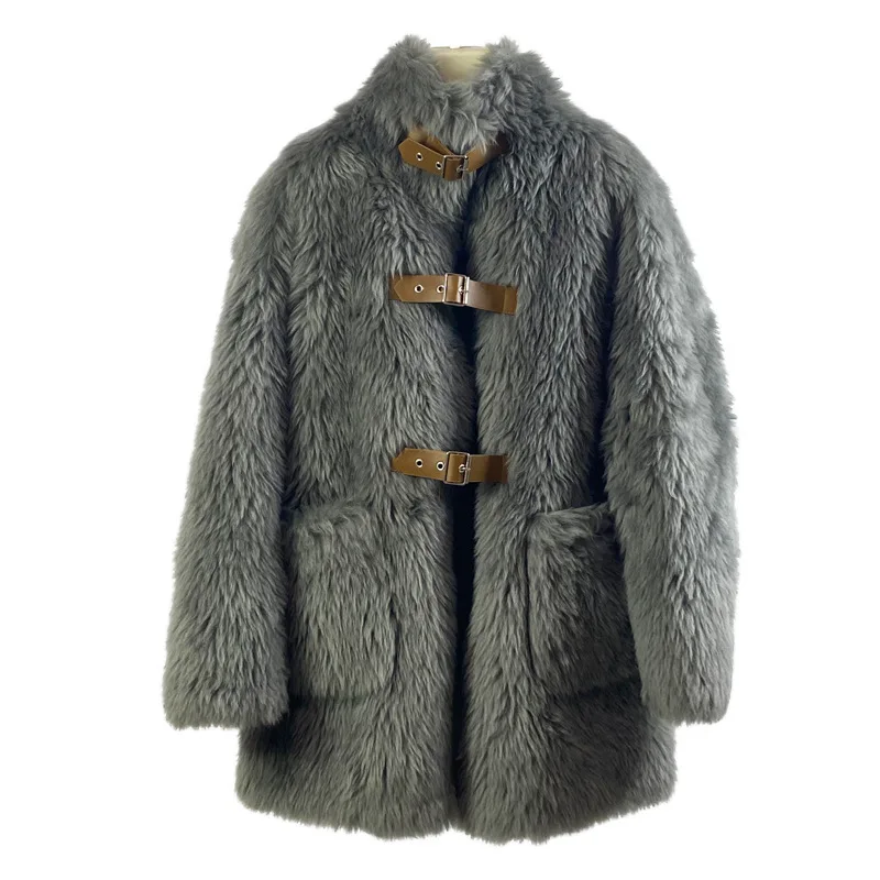 New winter fake fur and mixed fur coat lamb sheared fur integrated fur coat cardigan thickened medium and long coat women