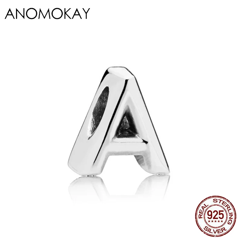 ANOMOKAY, новинка, 925 пробы, серебро, от A до Z, классика, 26 букв, бусины, амулеты, подходят для браслетов Pandora, сделай сам, изготовление ювелирных изделий