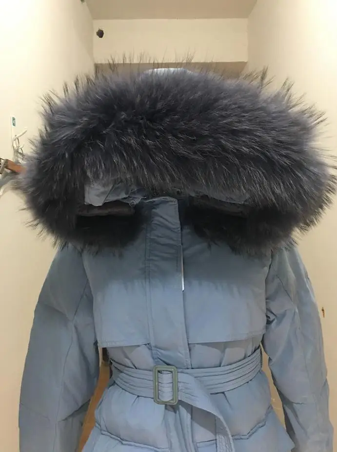 S-XL, плюс размер, Новое поступление, большой натуральный меховой воротник, с капюшоном, белый утиный пух, пальто для женщин, зима, большой карман, толстый, длинный, теплый пуховик