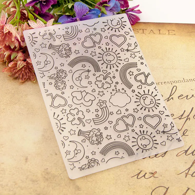 

Moon Sun DIY Plastic Bump Embossing Template Folder Making Scrapbook Cards Photo Album Crafts Decoration Embossed Printing Clip