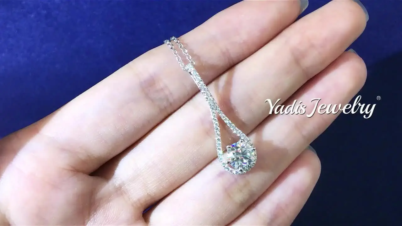 

Yadis latest designs gemstone jewelry 10k pure gold filled water drop white moissanite necklace pendants