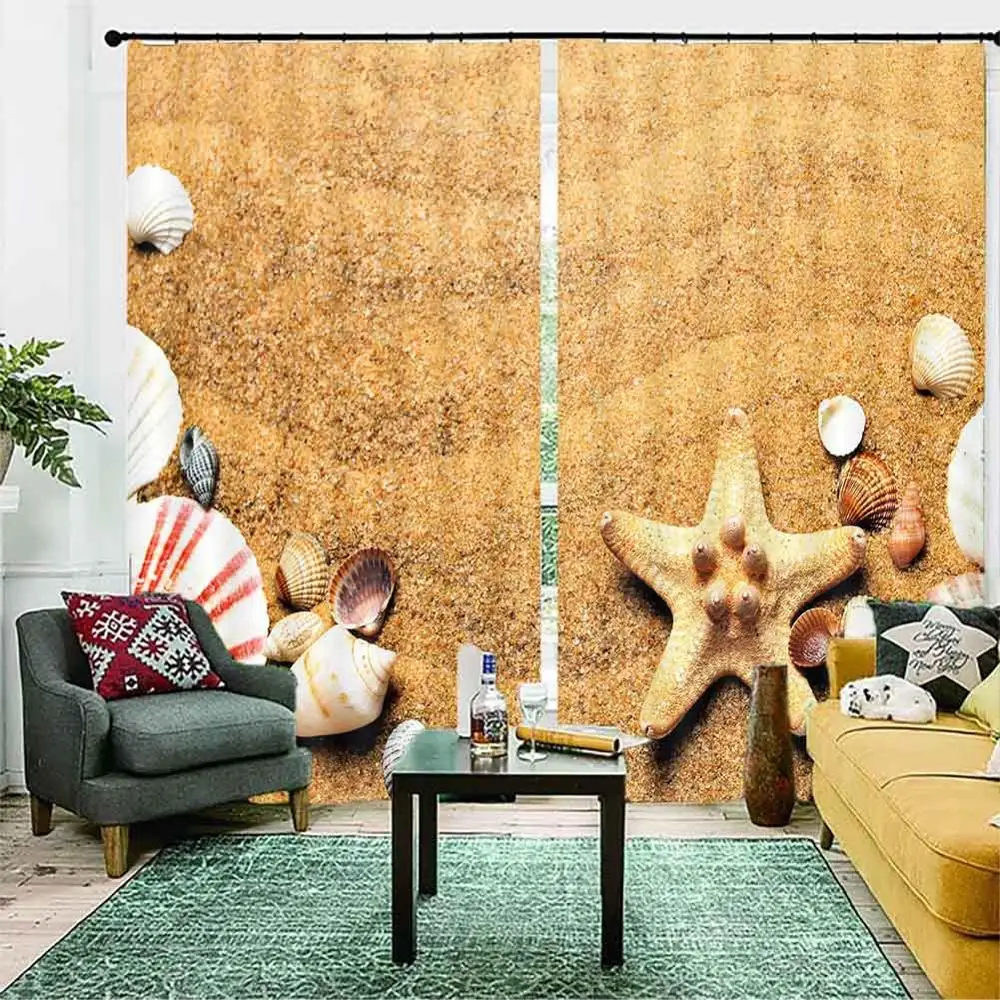 Пользовательские 3D шторы для гостиной Морская звезда раковина пляж кухня окна