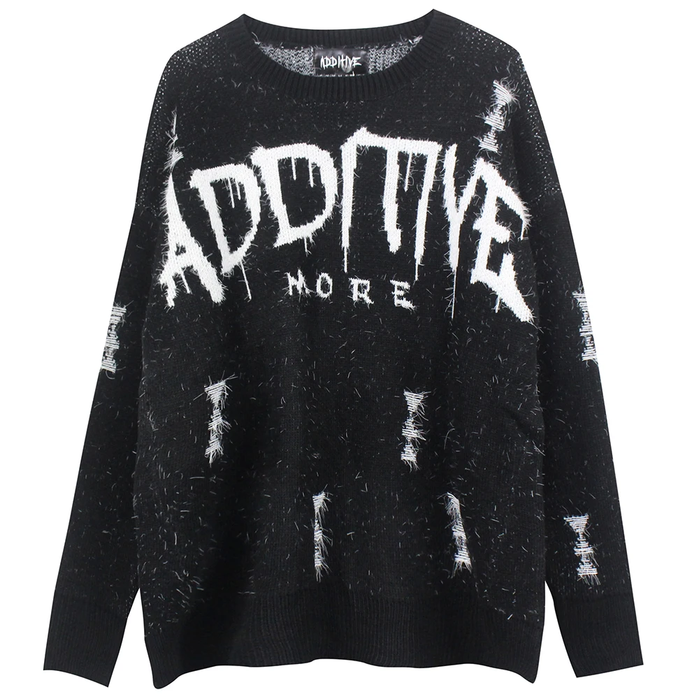 

Винтажный свитер для мужчин, пуловер с круглым вырезом, трикотажная одежда, рваные Джемперы в стиле хип-хоп, свободные свитеры с надписью, ве...