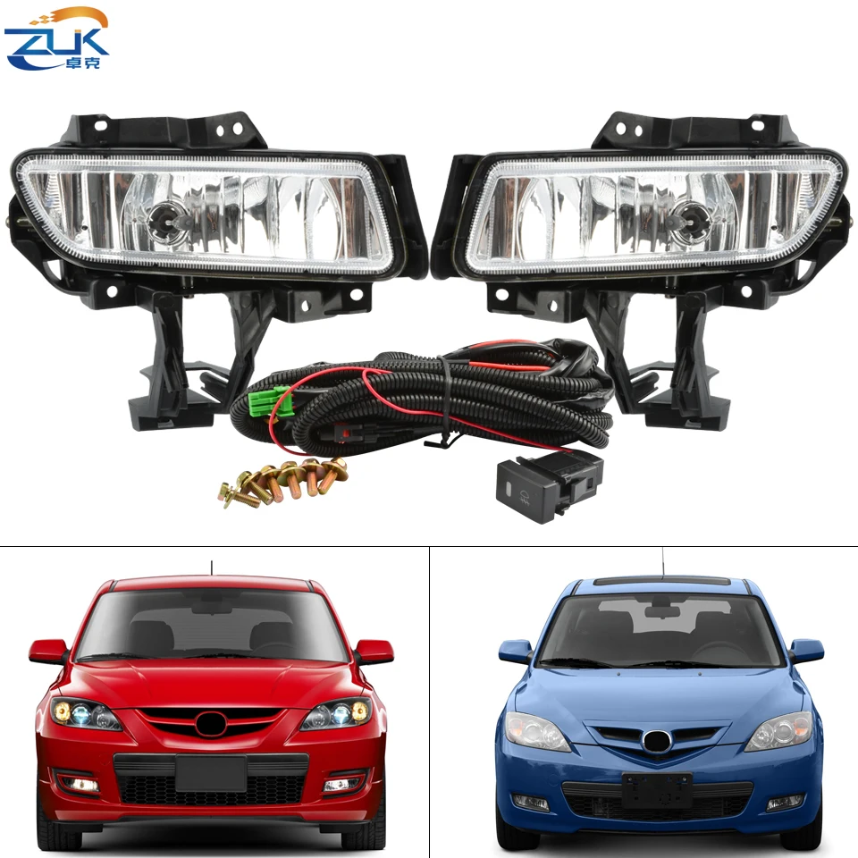 

Противотуманные фары для переднего бампера автомобиля ZUK, комплект противотумансветильник р для Mazda Speed 3 MPS BK 2007-2013, противотумансветильник фары, комплект противотуманных фар с проводами, кабельным переключателем