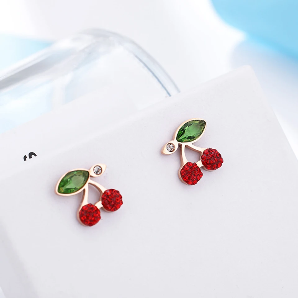 Красная вишня циркон серьги гвоздики титановая инкрустация из нержавеющей стали