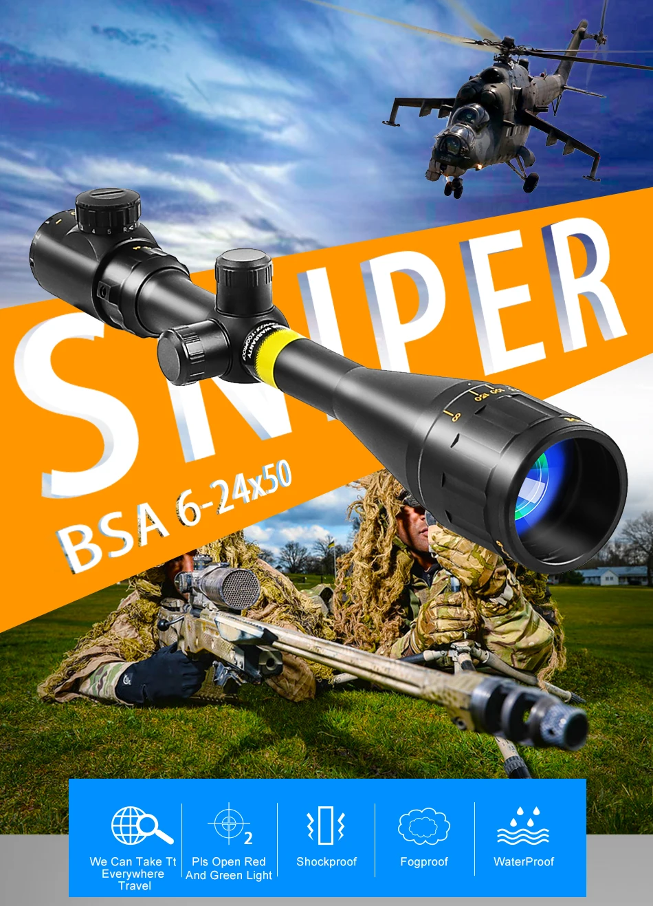 BSA оптика 6-24x50AOE тактический прицел красный зеленый с подсветкой Прицел снайперской винтовки оптический прицел охотничьи прицелы