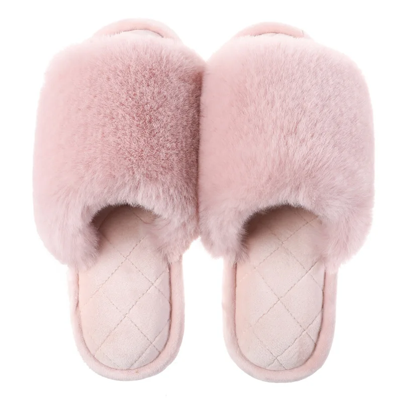 

Fashion Women Floor Fluffy Slippers Non-Slip Lightweight Comfortable Female Casual Shoes Warm Fur Plush Soft Bottom Large Size