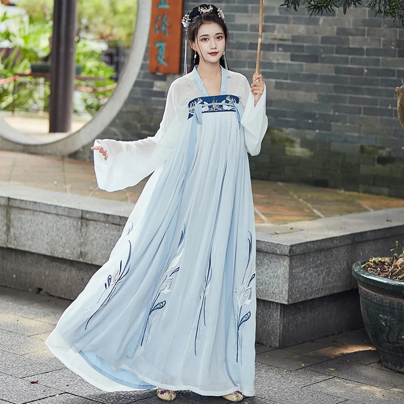 

Вышитые женские танцевальные костюмы Hanfu, наряд для народного фестиваля Rave, одежда для певцов и выступлений, женское сказочное платье, 2 шт. DC3405