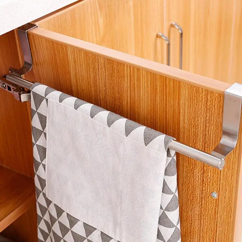 

Silver Steel Bathroom Towel Stand Rack Hanging Kitchen Cupboard Cabinet Hanger Storage Shelf