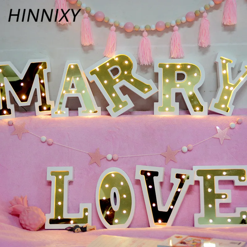 Hinnixy Золотой Деревянный светодиодный ночник A Z знак Алфавит лампа конфетного