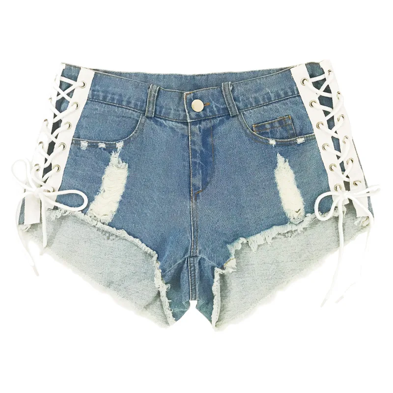 

New European and American Summer Women's Denim Shorts Hot Pants Ultra Short Nightclub Women's Sexy High Waist Ripped Holes