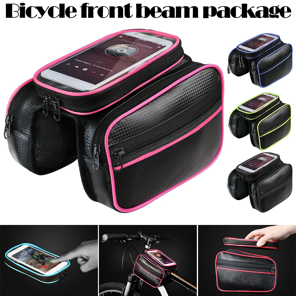 

Bike Front Frame Bag Touchscreen Waterproof Top Tube Pannier Double Pouch for Mobile Phone Bike Cycling Bag