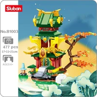 sluban b1003 chinese architecture ancient tree fairy pavilion tower palace mini blocks bricks building toy for children kid gift