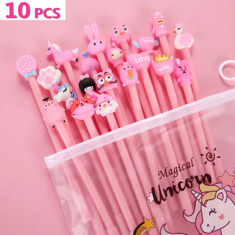 10 ручек Kawaii Pens Cute Cartoon Gel для студентов, канцелярские принадлежности для офиса и школы в подарок на Рождество.