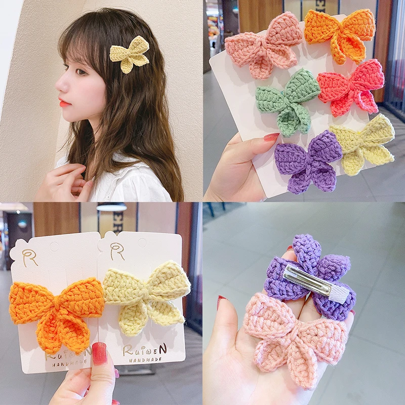 Милые вязаные шерстяные заколки с бабочкой для женщин аксессуары волос детские