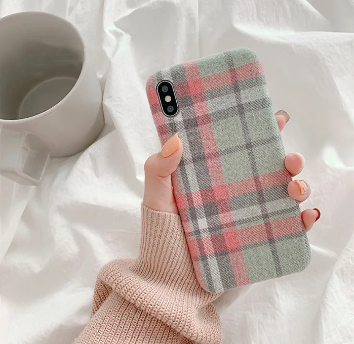 Теплый фланелевый клетчатый тканевый чехол для телефона для Iphone 11 Pro X Xr, розовый тканевый плюшевый чехол для Iphone Xsmax 7 6 8 plus, мягкая задняя крышка из ТПУ