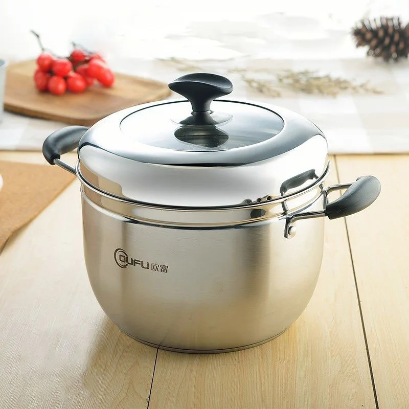 

Stainless Steel Steamer Japanese Double 2 Layer Thick Steamer Soup Pot Double Bottom Induction Cooker Universal Multifunctional
