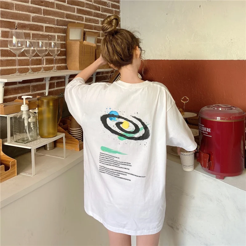 

Summer loose Korean style planet print Harajuku style short-sleeved t-shirt women