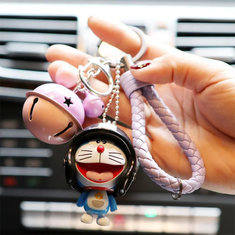 

Cartoon Multiple Expressions Helmet Doraemon Keychain Women Leather Trinket Metal Key Chains Car Bag Pendent Charm