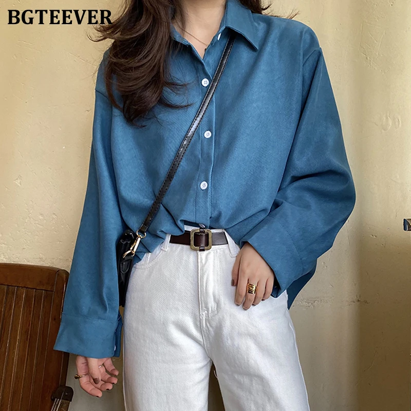 BGTEEVER яркие цвета весенние женские блузки лацканы с длинным рукавом однобортные